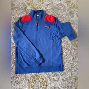 Vineyard Vines Blue Sweatshirt with Red Shoulder Detail